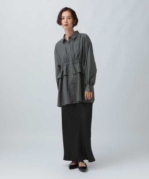 LEPSIM（レプシィム）の「ウエストフリルシャーリングブラウス　581672（シャツ/ブラウス・レディース・ストライプ/ベージュ/チャコールグレー/オフホワイト・FREE）」の9枚目の写真