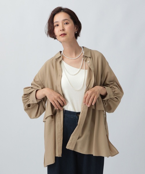 LEPSIM（レプシィム）の「ウエストフリルシャーリングブラウス　581672（シャツ/ブラウス・レディース・ストライプ/ベージュ/チャコールグレー/オフホワイト・FREE）」の10枚目の写真