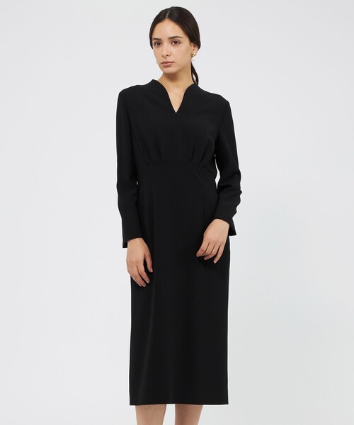 セール】コンパクトダブルクロス Vネックワンピース（ワンピース