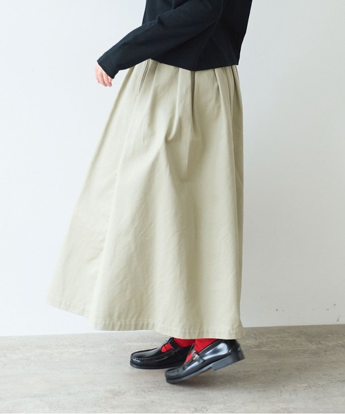 bulle de savon（ビュルデサボン）の「《early spring》チノクロス tuck スカート（スカート・レディース・ベージュ/オフホワイト・FREE）」の6枚目の写真