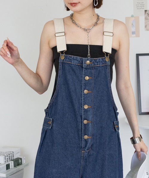 RCD（アールシーディー）の「配色ショルダーデニムサロペットパンツ（サロペット/オーバーオール・レディース・ワンウォッシュ/ネイビー・4L/3L/LL/L/M）」の10枚目の写真