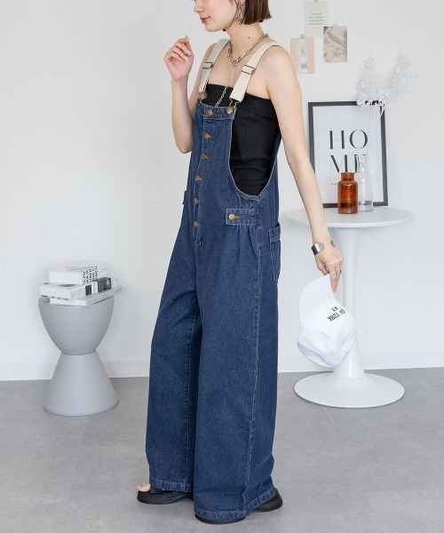 RCD（アールシーディー）の「配色ショルダーデニムサロペットパンツ（サロペット/オーバーオール・レディース・ワンウォッシュ/ネイビー・4L/3L/LL/L/M）」の13枚目の写真