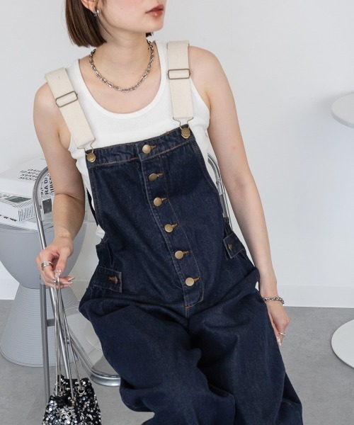 RCD（アールシーディー）の「配色ショルダーデニムサロペットパンツ（サロペット/オーバーオール・レディース・ワンウォッシュ/ネイビー・4L/3L/LL/L/M）」の15枚目の写真