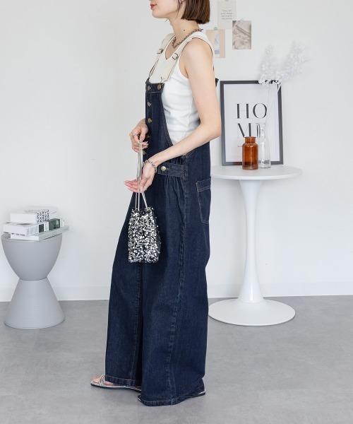 RCD（アールシーディー）の「配色ショルダーデニムサロペットパンツ（サロペット/オーバーオール・レディース・ワンウォッシュ/ネイビー・4L/3L/LL/L/M）」の4枚目の写真