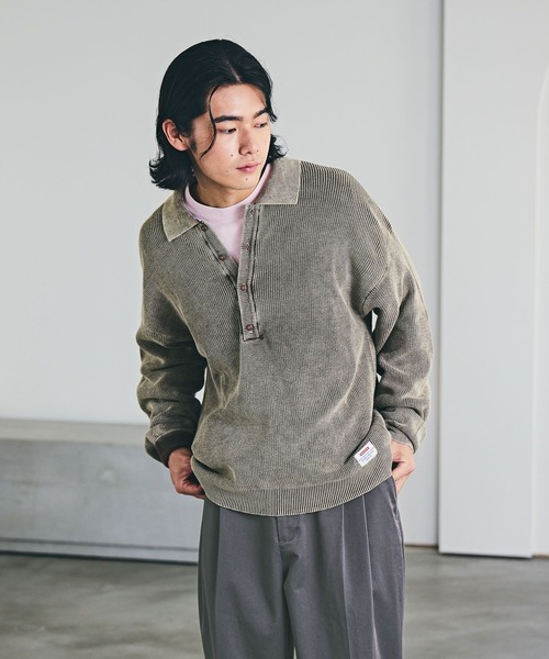 BAYFLOW（ベイフロー）の「フェードポロニットプルオーバー（ニット/セーター・メンズ・ピンク/ベージュ/チャコール・MEDIUM/LARGE）」の3枚目の写真