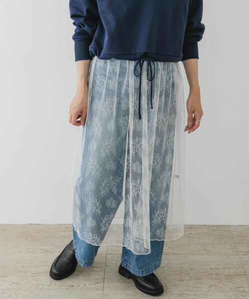 F by ROSSO（エフバイロッソ）の「F by ROSSO　チュールレースレイヤードスカート（スカート・レディース・ブラック/ホワイト・FREE）」の2枚目の写真