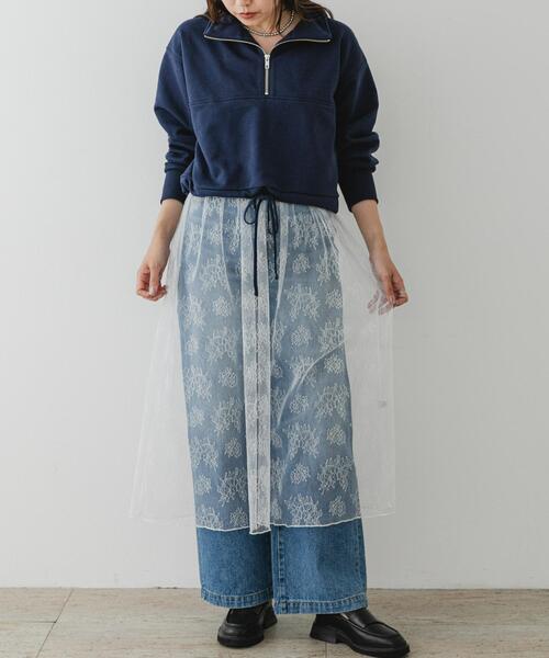 F by ROSSO（エフバイロッソ）の「F by ROSSO　チュールレースレイヤードスカート（スカート・レディース・ブラック/ホワイト・FREE）」の6枚目の写真