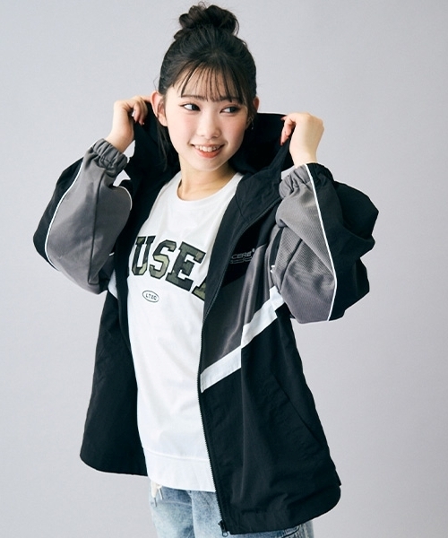 LOVETOXIC（ラブトキシック）の「【LTXC】ルーズラインブルゾン（ブルゾン・キッズ・ブラック/オフホワイト/エンジ・S:140cm/L:160cm/M:150cm）」の17枚目の写真