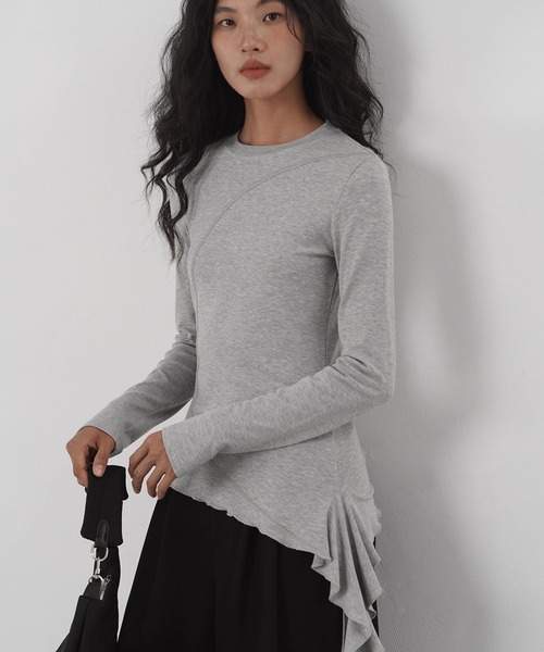 EIGHTHMONTH（エイスマンス）の「アシンメトリーフリルトップス EM25a069【EIGHTHMONTH】（Tシャツ/カットソー・レディース・グレー/ブラック・M/S）」の12枚目の写真