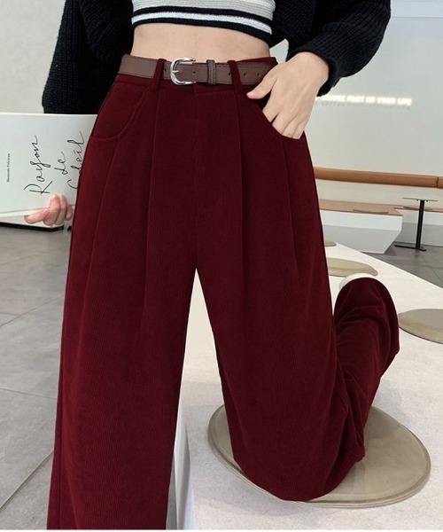 shoppinggo(ショッピングゴー)の「裏起毛パンツ ベルト付き ワイドパンツ ジョガーパンツ ルームウェア ガウチョパンツ(その他パンツ・レディース・キャメル/ワインレッド/ベージュ/ブラック・M/L)」の5枚目の写真
