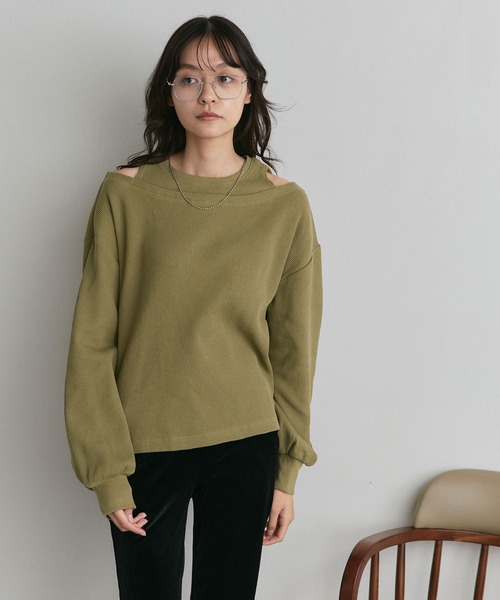 ad thie(アドティエ)の「フェイクレイヤードデザイン ワッフルプルオーバー(Tシャツ/カットソー・レディース・杢グレー/ブラック/ダークブラウン/オフホワイト/ボルドー/ライトグレー・FREE)」の7枚目の写真