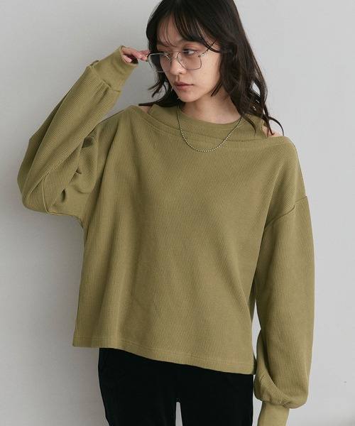 ad thie(アドティエ)の「フェイクレイヤードデザイン ワッフルプルオーバー(Tシャツ/カットソー・レディース・杢グレー/ブラック/ダークブラウン/オフホワイト/ボルドー/ライトグレー・FREE)」の10枚目の写真