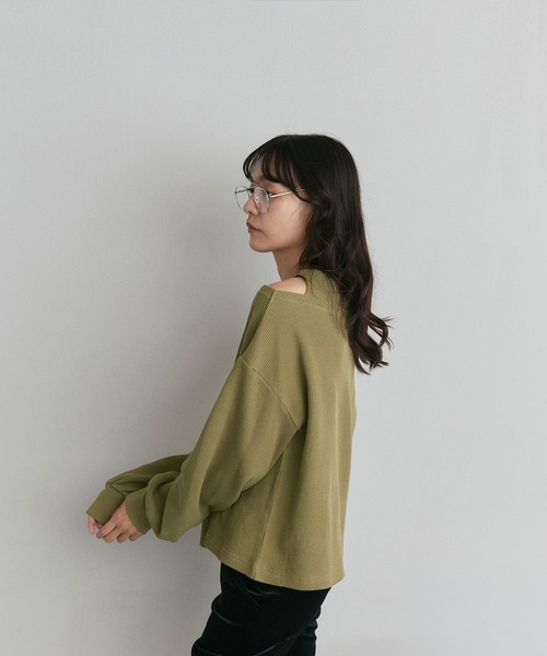ad thie(アドティエ)の「フェイクレイヤードデザイン ワッフルプルオーバー(Tシャツ/カットソー・レディース・杢グレー/ブラック/ダークブラウン/オフホワイト/ボルドー/ライトグレー・FREE)」の11枚目の写真