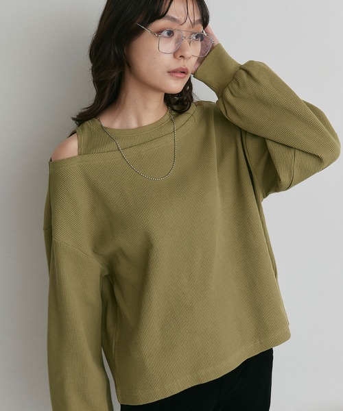 ad thie(アドティエ)の「フェイクレイヤードデザイン ワッフルプルオーバー(Tシャツ/カットソー・レディース・杢グレー/ブラック/ダークブラウン/オフホワイト/ボルドー/ライトグレー・FREE)」の12枚目の写真