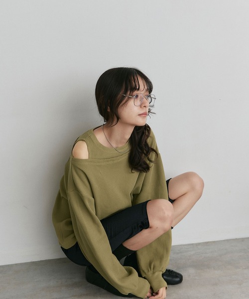 ad thie(アドティエ)の「フェイクレイヤードデザイン ワッフルプルオーバー(Tシャツ/カットソー・レディース・杢グレー/ブラック/ダークブラウン/オフホワイト/ボルドー/ライトグレー・FREE)」の13枚目の写真
