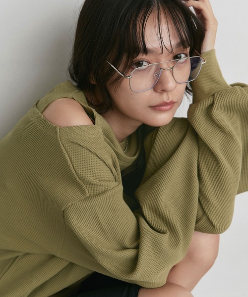 ad thie(アドティエ)の「フェイクレイヤードデザイン ワッフルプルオーバー(Tシャツ/カットソー・レディース・杢グレー/ブラック/ダークブラウン/オフホワイト/ボルドー/ライトグレー・FREE)」の14枚目の写真
