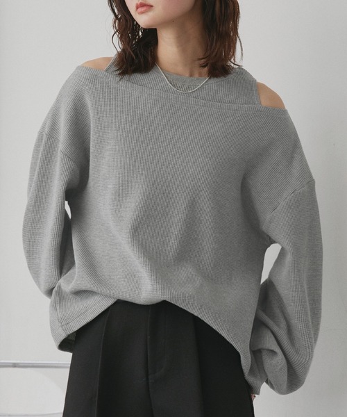 ad thie(アドティエ)の「フェイクレイヤードデザイン ワッフルプルオーバー(Tシャツ/カットソー・レディース・杢グレー/ブラック/ダークブラウン/オフホワイト/ボルドー/ライトグレー・FREE)」の21枚目の写真