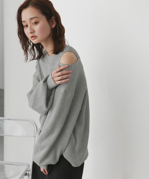 ad thie(アドティエ)の「フェイクレイヤードデザイン ワッフルプルオーバー(Tシャツ/カットソー・レディース・杢グレー/ブラック/ダークブラウン/オフホワイト/ボルドー/ライトグレー・FREE)」の22枚目の写真
