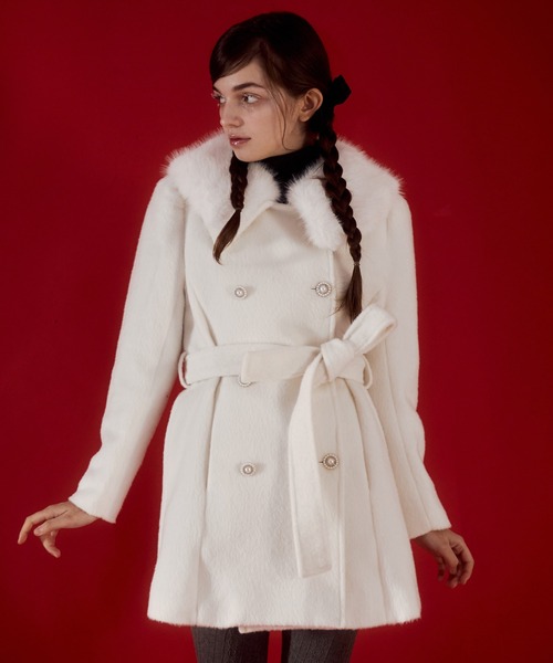mieya mieya ファーコート セール】【mieya mieya】fur collar bijou coat /ファーカラー