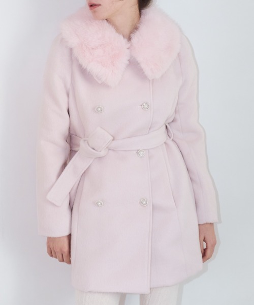 mieya mieya(ミーヤミーヤ)の「【mieya mieya】fur collar bijou coat /ファーカラービジューコート(チェスターコート・レディース・ホワイト/ピンク/ブラック・FREE)」の20枚目の写真