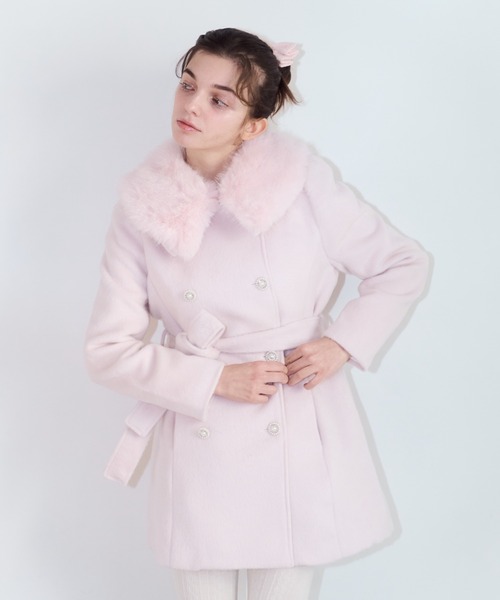 mieya mieya(ミーヤミーヤ)の「【mieya mieya】fur collar bijou coat /ファーカラービジューコート(チェスターコート・レディース・ホワイト/ピンク/ブラック・FREE)」の16枚目の写真