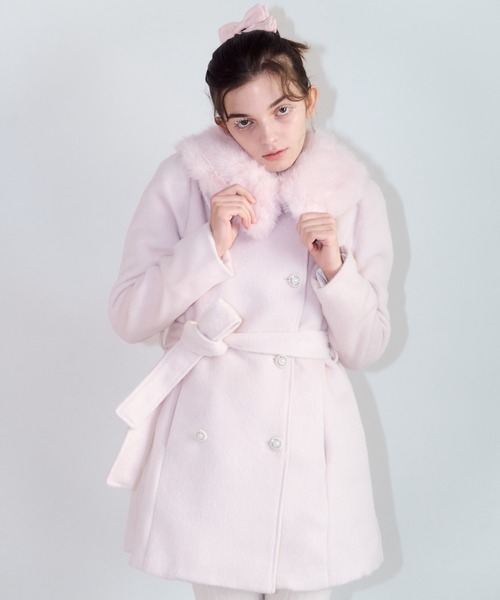 mieya mieya(ミーヤミーヤ)の「【mieya mieya】fur collar bijou coat /ファーカラービジューコート(チェスターコート・レディース・ホワイト/ピンク/ブラック・FREE)」の21枚目の写真