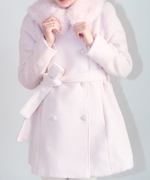 mieya mieya(ミーヤミーヤ)の「【mieya mieya】fur collar bijou coat /ファーカラービジューコート(チェスターコート・レディース・ホワイト/ピンク/ブラック・FREE)」の18枚目の写真