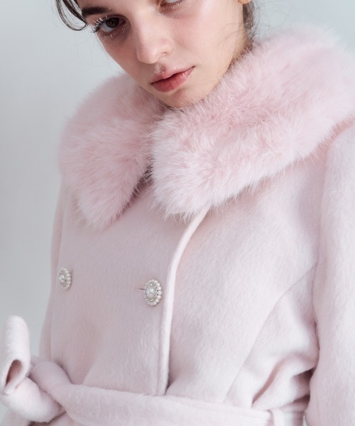mieya mieya ファーコート セール】【mieya mieya】fur collar bijou coat /ファーカラービジュー