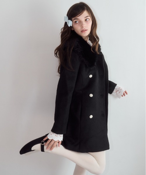 mieya mieya ファーコート セール】【mieya mieya】fur collar bijou coat /ファーカラービジュー