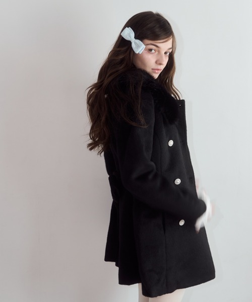 mieya mieya(ミーヤミーヤ)の「【mieya mieya】fur collar bijou coat /ファーカラービジューコート(チェスターコート・レディース・ホワイト/ピンク/ブラック・FREE)」の15枚目の写真