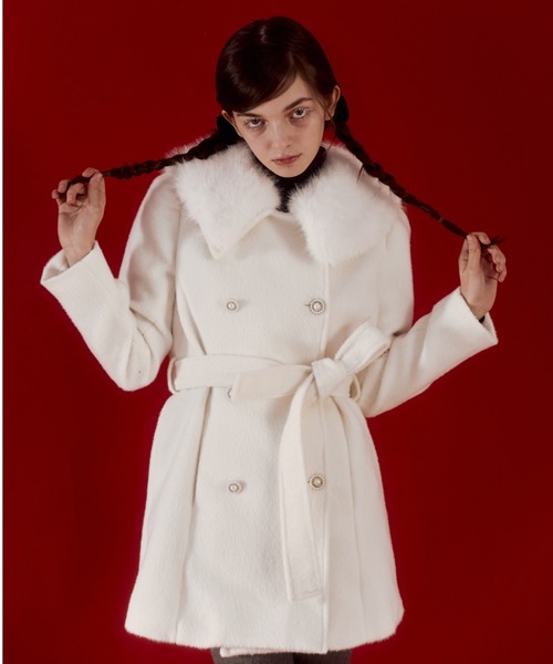 mieya mieya(ミーヤミーヤ)の「【mieya mieya】fur collar bijou coat /ファーカラービジューコート(チェスターコート・レディース・ホワイト/ピンク/ブラック・FREE)」の12枚目の写真