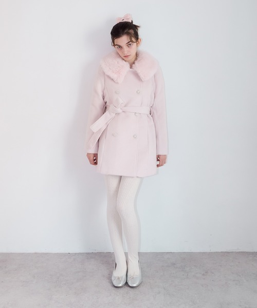 セール】【mieya mieya】fur collar bijou coat /ファーカラービジュー