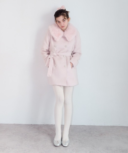 mieya mieya】fur collar bijou coat /ファーカラービジューコート