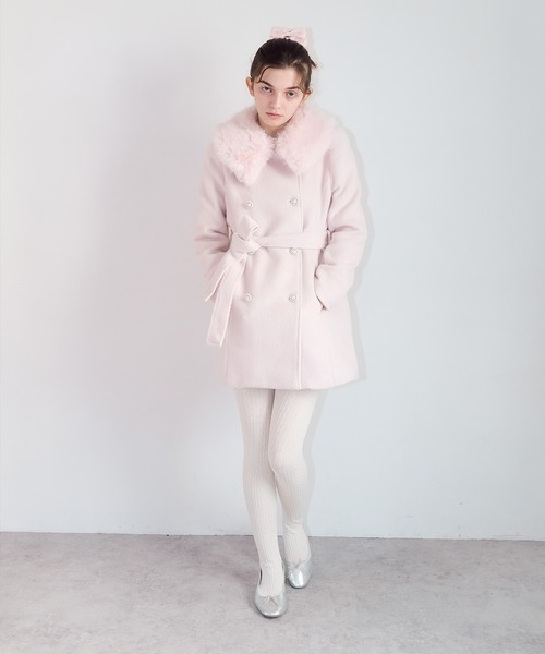 mieya mieya(ミーヤミーヤ)の「【mieya mieya】fur collar bijou coat /ファーカラービジューコート(チェスターコート・レディース・ホワイト/ピンク/ブラック・FREE)」の6枚目の写真