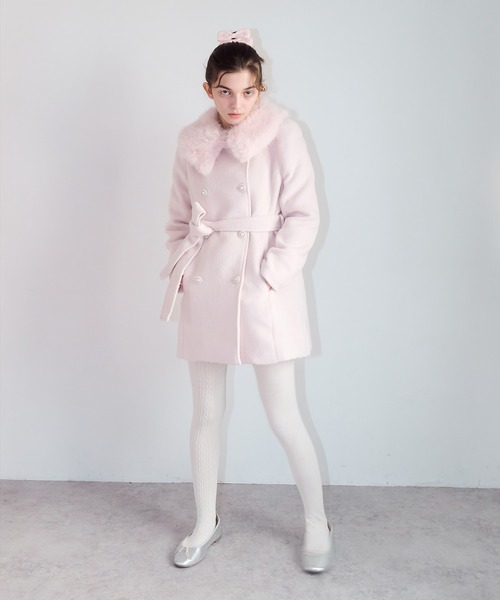 mieya mieya(ミーヤミーヤ)の「【mieya mieya】fur collar bijou coat /ファーカラービジューコート(チェスターコート・レディース・ホワイト/ピンク/ブラック・FREE)」の5枚目の写真