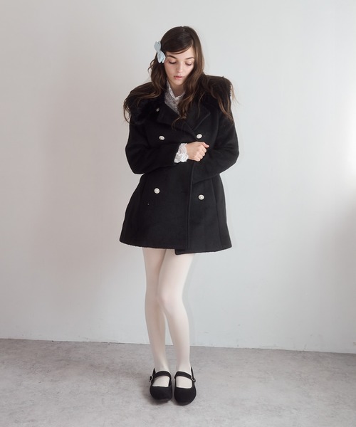 セール】【mieya mieya】fur collar bijou coat /ファーカラービジュー