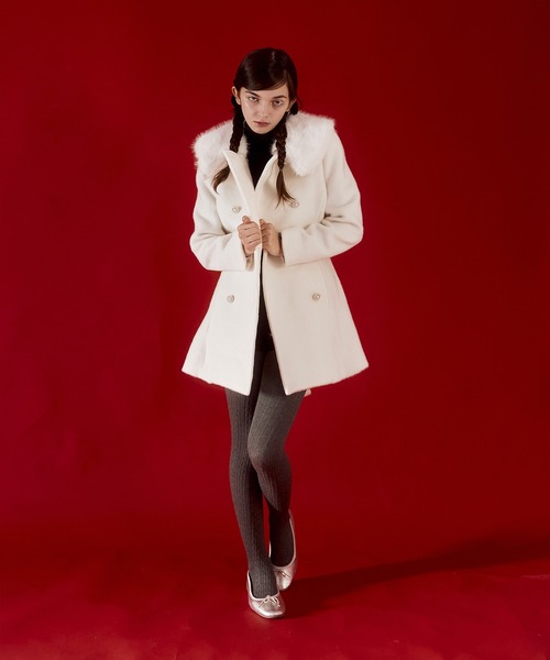 mieya mieya】fur collar bijou coat /ファーカラービジューコート