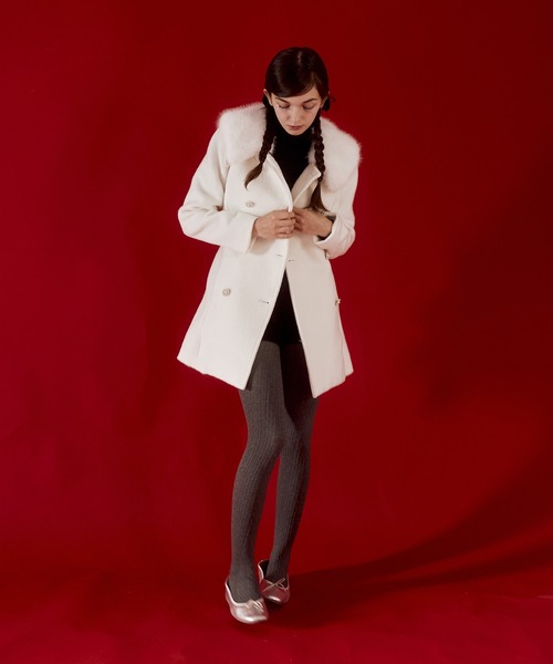 セール】【mieya mieya】fur collar bijou coat /ファーカラービジュー