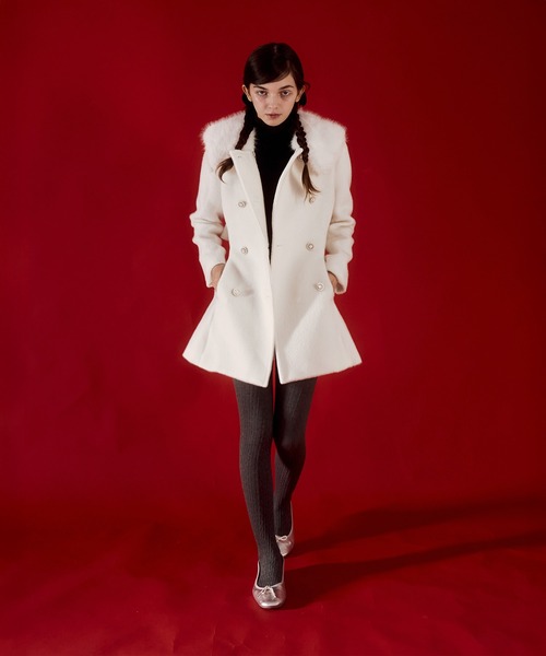 セール】【mieya mieya】fur collar bijou coat /ファーカラービジュー
