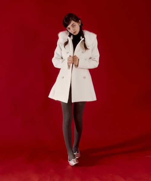 mieya mieya ファーコート mieya mieya】fur collar bijou coat /ファーカラービジューコート
