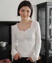 A'GEM/9 × .kom 『muah muah/ムーアムーア』 OFF SHOULDER FRILL T-SHIRT/オフショルダー フリル長袖Tシャツ