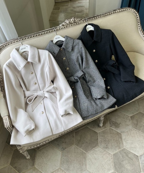 2wayリボンミドルコート/SMサイズあり（ステンカラーコート）｜one