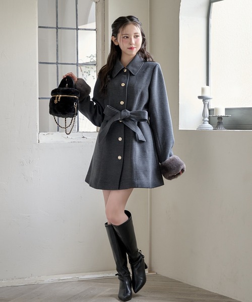 2wayリボンミドルコート/SMサイズあり（ステンカラーコート）｜one