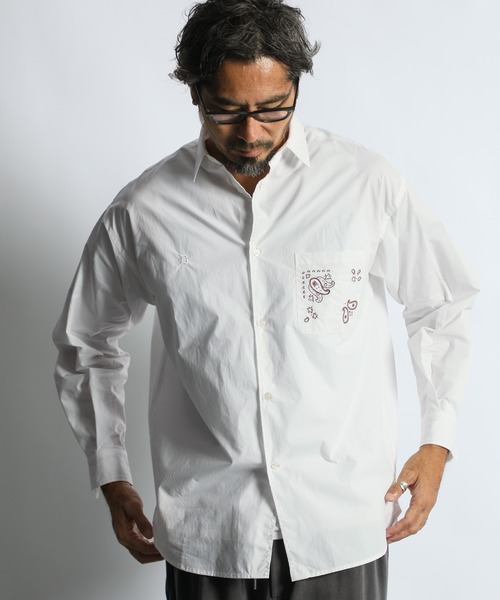 The DUFFER of ST.GEORGE(ザダファーオブセントジョージ)の「ELEPHANT BRAND×DUFFER EMBROIDERY SHIRT :エレファントブランド別注 バンダナ刺繍 シャツ(シャツ/ブラウス・メンズ・ホワイト/ブラック・X-LARGE/LARGE/MEDIUM/SMALL)」の9枚目の写真