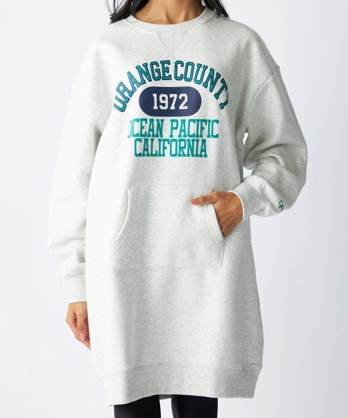 Ocean Pacific(オーシャンパシフィック)の「【OP:オーピー】裏起毛クルーワンピース/カンガルーポケット付きカレッジロゴワンピ(ワンピース・レディース・ネイビー/ヘザーグレー・MEDIUM/LARGE)」の3枚目の写真