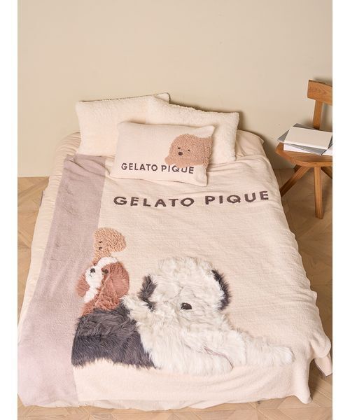ジェラートピケ　モチーフジャガードマルチカバー　　オフホワイトビションフリーゼ ジェラートピケ gelato pique 【Sleep】モチーフジャガードマルチ