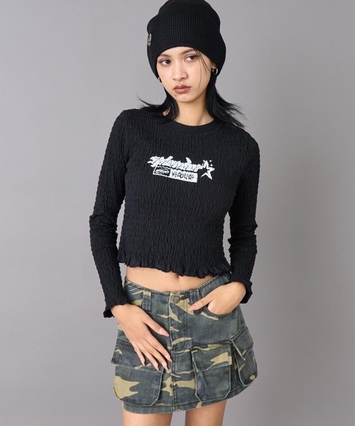 ANAP(アナップ)の「ギャザー シャーリング ロング スリーブ トップス(Tシャツ/カットソー・レディース・ピンク/オフホワイト/ブラック・F)」の9枚目の写真