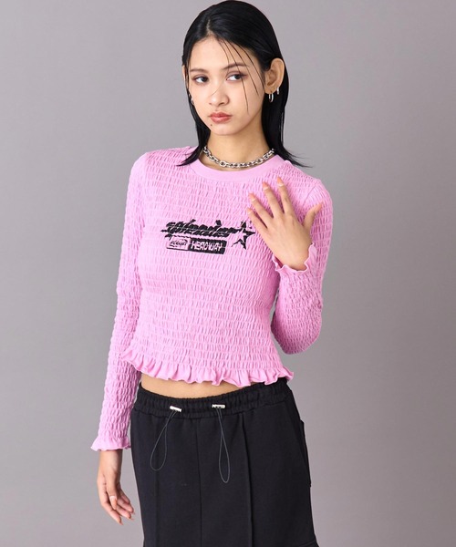 ANAP(アナップ)の「ギャザー シャーリング ロング スリーブ トップス(Tシャツ/カットソー・レディース・ピンク/オフホワイト/ブラック・F)」の13枚目の写真