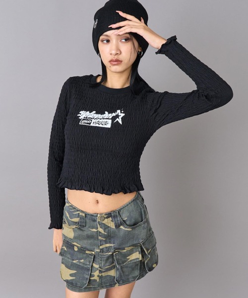 ANAP(アナップ)の「ギャザー シャーリング ロング スリーブ トップス(Tシャツ/カットソー・レディース・ピンク/オフホワイト/ブラック・F)」の8枚目の写真