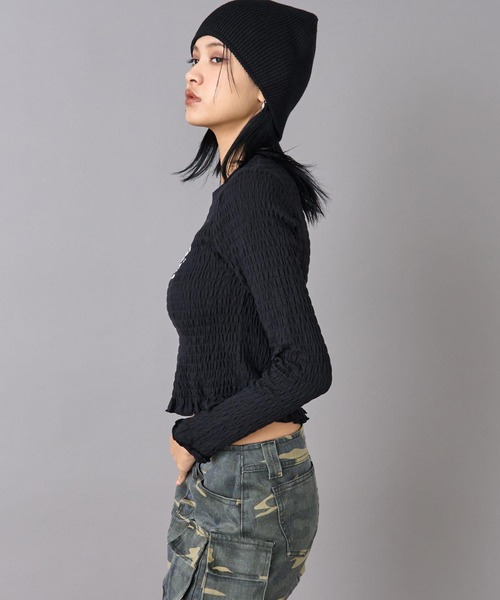 ANAP(アナップ)の「ギャザー シャーリング ロング スリーブ トップス(Tシャツ/カットソー・レディース・ピンク/オフホワイト/ブラック・F)」の11枚目の写真